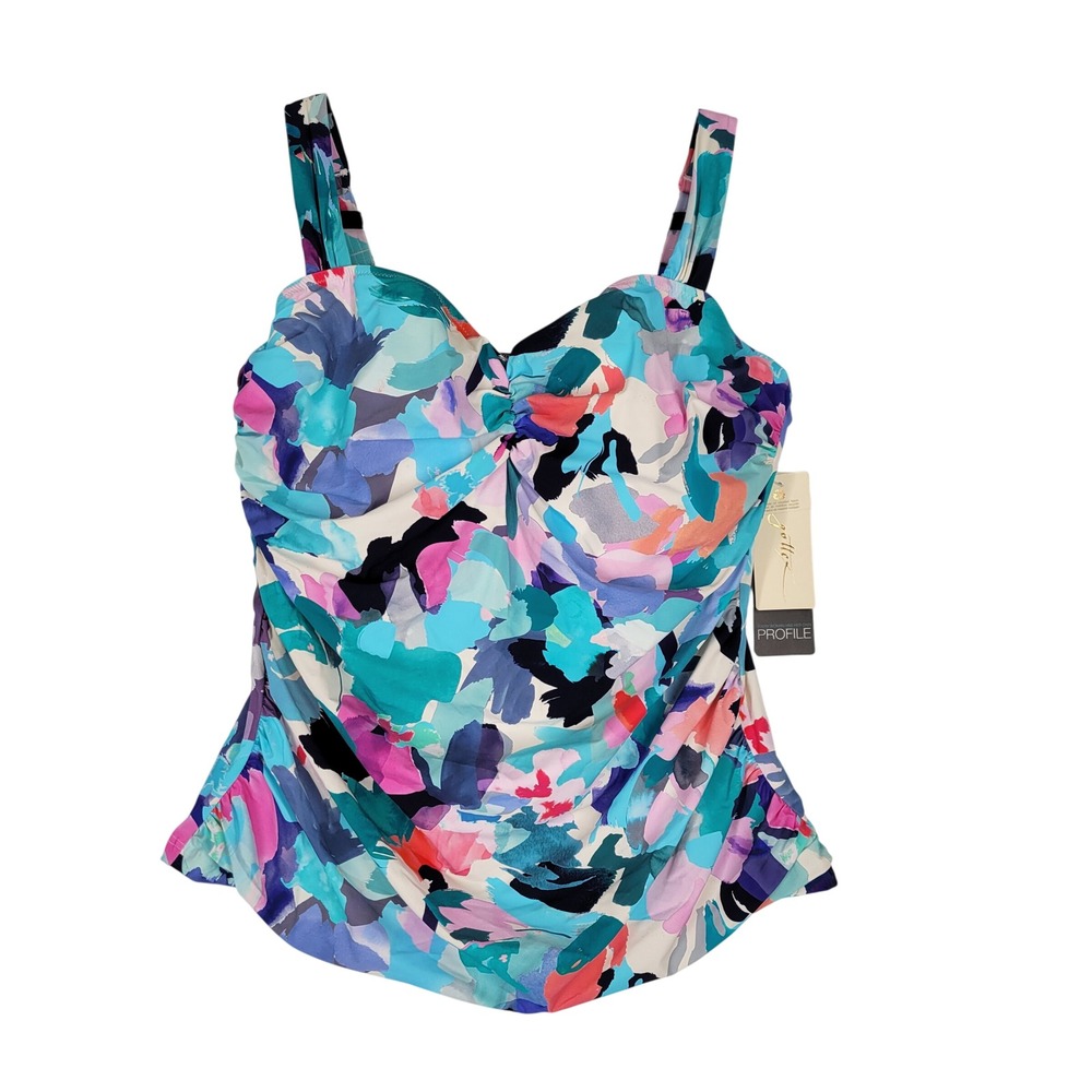 Profile by Gottex Holi Abstract Floral Print Criss Cross Tankini Swim Top 22W